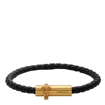 Versace Black Medusa Braided Leather Bracelet