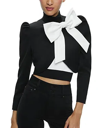Alice And Olivia Addison Bow-embellished Cropped Jacket In Black/off White