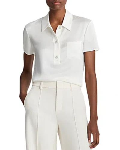 Vince Silk Charmeuse Short-sleeve Polo Shirt In Off White