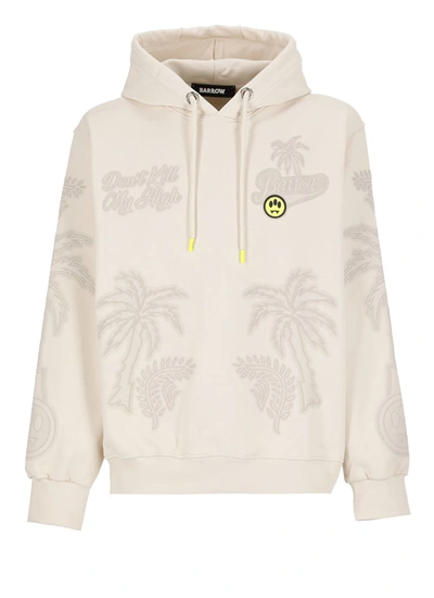 Barrow Dove Hoodie With Front Logo And All-over Graphics In Natural