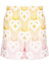 Casablanca Orange And Pink Bermuda Shorts With Logo All Over In Techno Fabric Man In Towelling