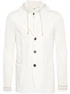 Eleventy Drawstring-hooded Single-breasted Jacket In White