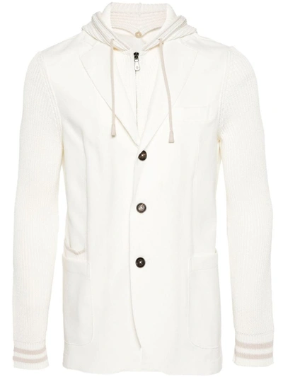 Eleventy Panelled Hooded Blazer In White