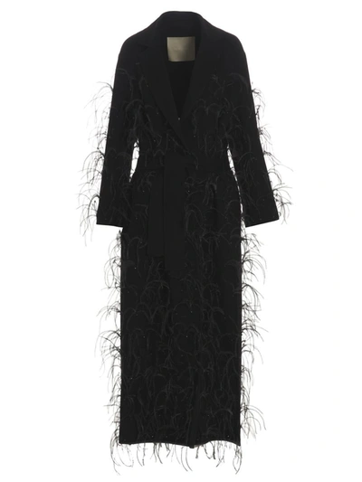 Elie Saab Embellished Long Coat In Black