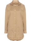 Herno Hooded Long Length Jacket With Adjustable Hood In Sand