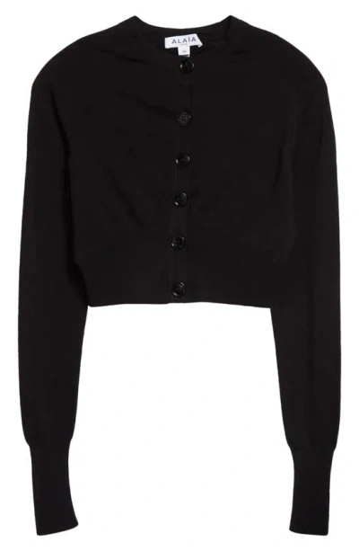 Alaïa Long-sleeve Merino Wool-blend Crop Cardigan In Black