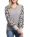 Tribal Long Sleeve Crew Neck Sweater In Grey Mix In Multi