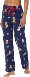 PJ SALVAGE WOMEN'S HOLIDAY PUPS FLANNEL PANTS IN NAVY