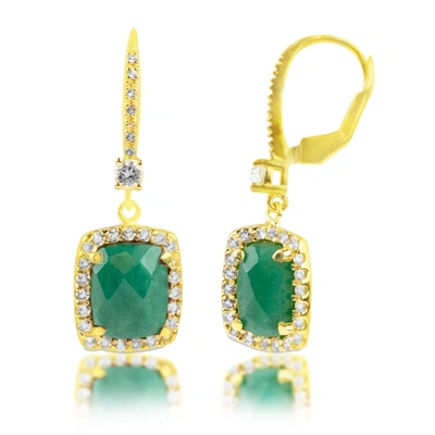 Max + Stone 18k Gold Plated Genuine Moonstone Cushion Cut Dangle Drop Earrings With White Topaz Accents