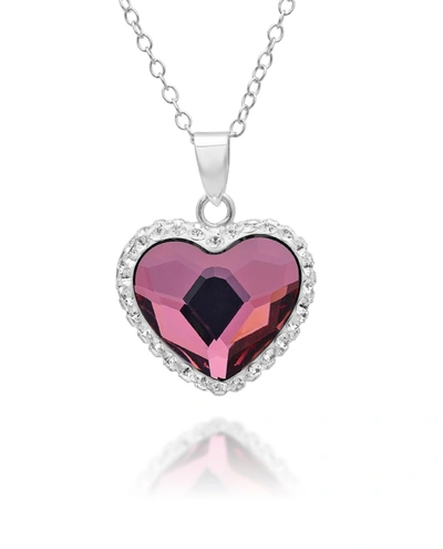 Max + Stone Sterling Silver Blue And White Swarovski Crystal Heart Pendant In Pink