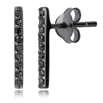 Max + Stone Real Black Diamond Bar Earrings In Sterling Silver