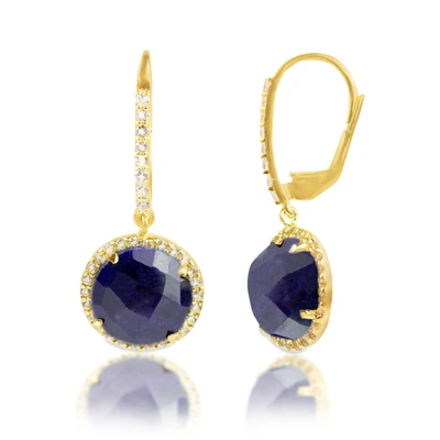 Max + Stone 18k Gold Plated Genuine Emerald Round Cut Dangle Drop Earrings With White Topaz Accents In Multi