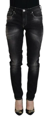 Acht Black Washed Mid Waist Tapered Women Casual Denim Jeans In Black