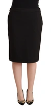 Gf Ferre' Black High Waist Viscose Knee Length Pencil Cut Skirt In Black