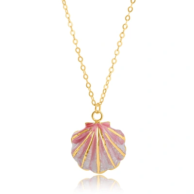 Max + Stone 14k Yellow Gold Pink Enamel Sea Shell Pendant Necklace
