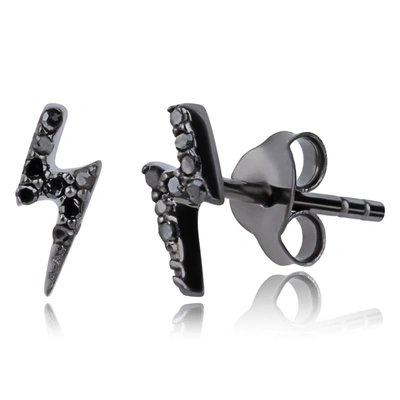 Max + Stone Real Black Diamond Lightning Bolt Stud Earrings In Sterling Silver