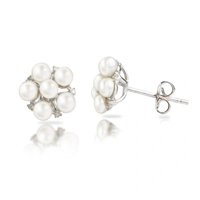 Max + Stone Sterling Silver Freshwater Pearl Flower Earrings With Diamond Accents In White