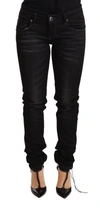 Acht Black Washed Cotton Slim Fit Denim Low Waist Trouser Jeans In Black