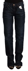 Ermanno Scervino Dark Blue Mid Waist Cotton Denim Straight Jeans In Blue