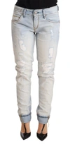 Acht Light Blue Distressed Cotton Folded Hem Denim Trouser Jeans In Multi