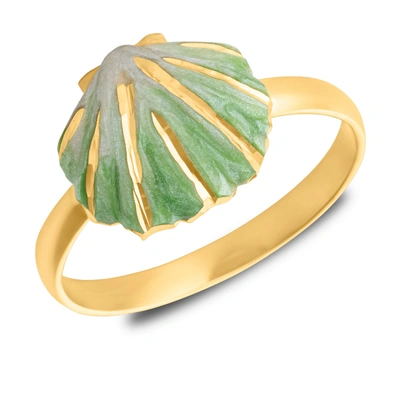 Max + Stone 14k Yellow Gold Sea Shell Enamel Ring Size 6 In Green