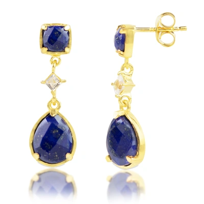 Max + Stone 18k Gold Plated Genuine Blue Sapphire 3 Stone Dangle Drop Earrings In Multi