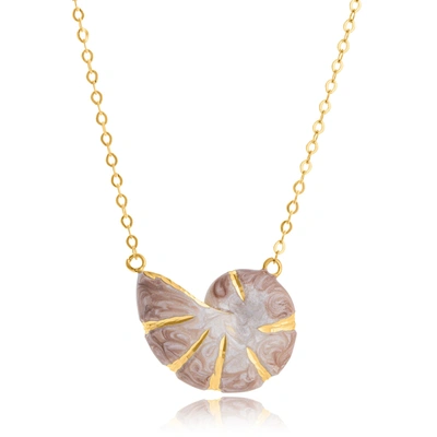 Max + Stone 14k Yellow Gold Sea Conch Enamel Pendant Necklace In Pink