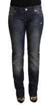 Acht Blue Washed Cotton Low Waist Skinny Denim Jeans In Blue