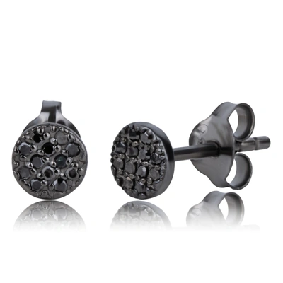 Max + Stone Real Black Diamond Round Stud Earrings In Sterling Silver