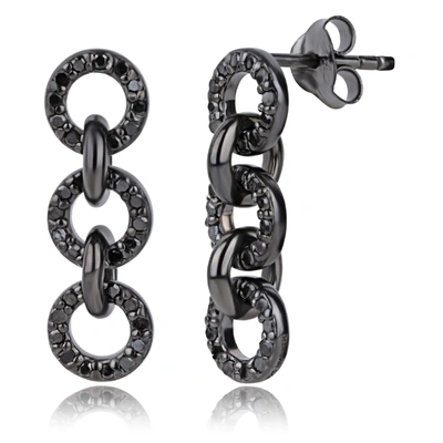Max + Stone Real Black Diamond Chain Link Drop Earrings In Sterling Silver