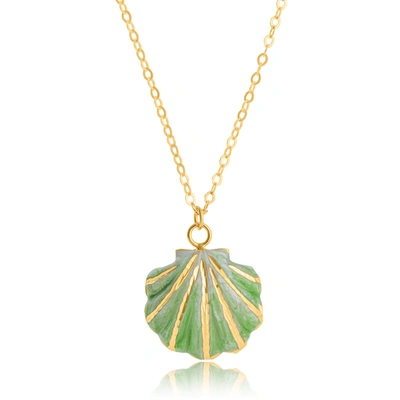 Max + Stone 14k Yellow Gold Enamel Sea Shell Pendant Necklace In Green