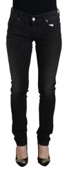 Acht Black Cotton Low Waist Slim Fit Women Casual Denim Jeans In Black