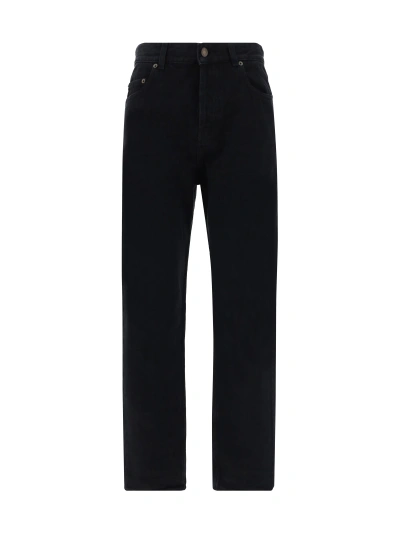 Saint Laurent Cotton Denim Jeans In Plain Carbon Black