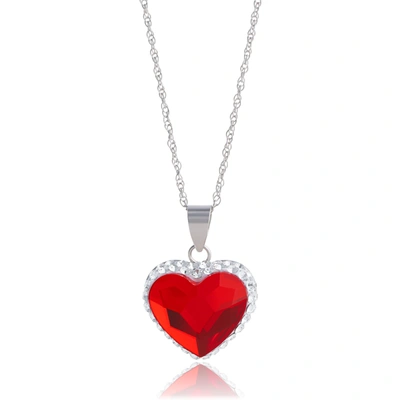 Max + Stone Sterling Silver Blue And White Swarovski Crystal Heart Pendant In Red