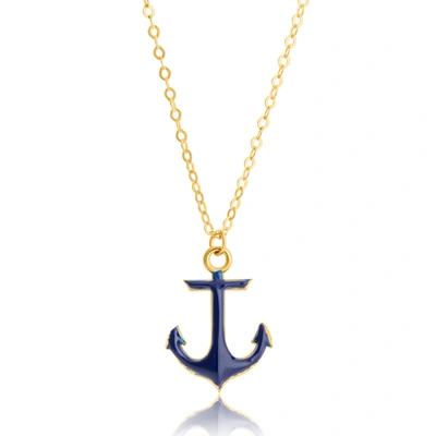 Max + Stone 14k Yellow Gold Navy Blue Enamel Anchor Pendant Necklace