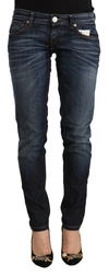 Acht Blue Washed Cotton Low Waist Skinny Denim Jeans In Blue