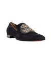 CHRISTIAN LOUBOUTIN NEW CHRISTIAN LOUBOUTIN ECUPUMP FLAT BLACK SUEDE STUDDED CL CREST LOAFER