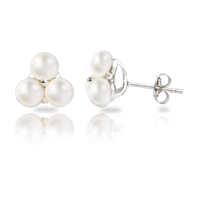 Max + Stone Sterling Silver Freshwater Pearl Trio Earrings With Diamond Accents In White