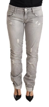 Acht Gray Tattered Cotton Slim Fit Folded Hem  Denim Jeans In Grey