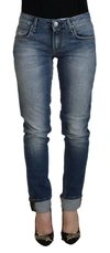 Acht Blue Washed Cotton Low Waist Women Casual Jeans In Blue
