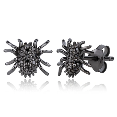 Max + Stone Real Black Diamond Spider Stud Earrings In Sterling Silver