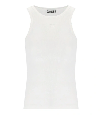 Ganni Ribbed Organic Cotton Top In White