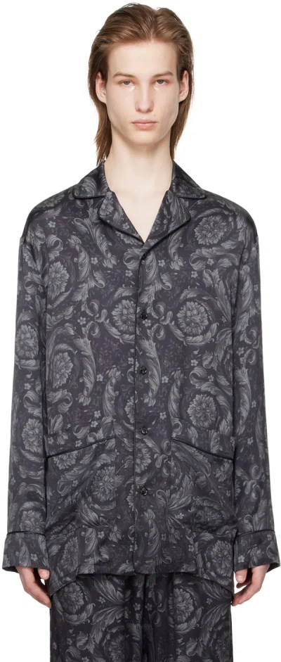 Versace Barocco-print Pyjama Shirt In Black