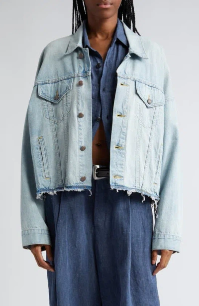 R13 Cropped Denim Jacket - Women's - Cotton/leather In Blue