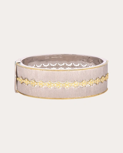Jude Frances Women's Diamond Quad Mixed Metal Wide Cigar Bangle In Silver