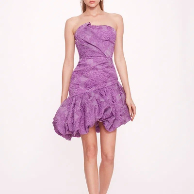 Marchesa Notte Calathea Strapless High-low Bubble Midi Dress In Purple