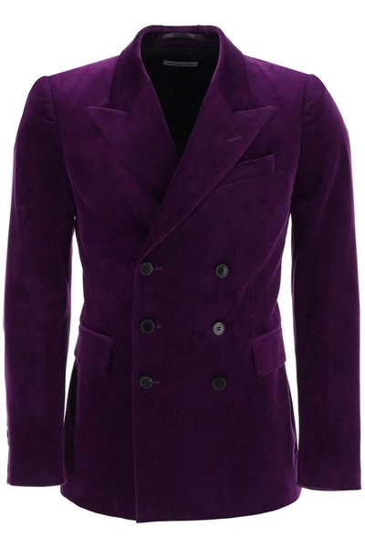 Dries Van Noten Double Breasted Velvet Blazer In Purple