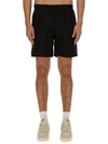 Msgm Relaxed Fit Black Cupro Activewear Shorts With Elastic Waistband In Black