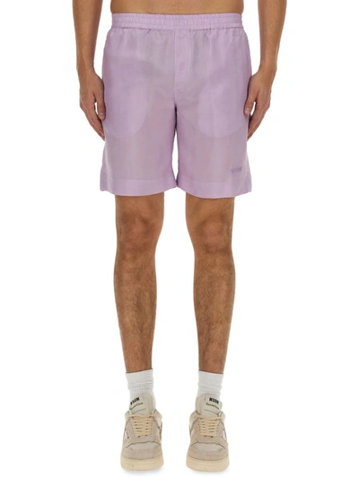 Msgm Short With Logo In Lilac