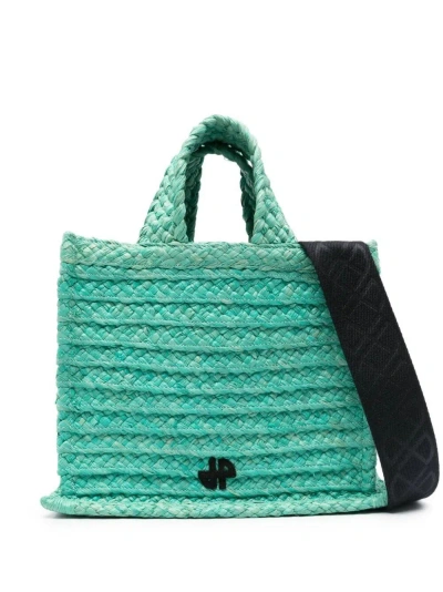 Patou Small Raffia Tote Bag In Green